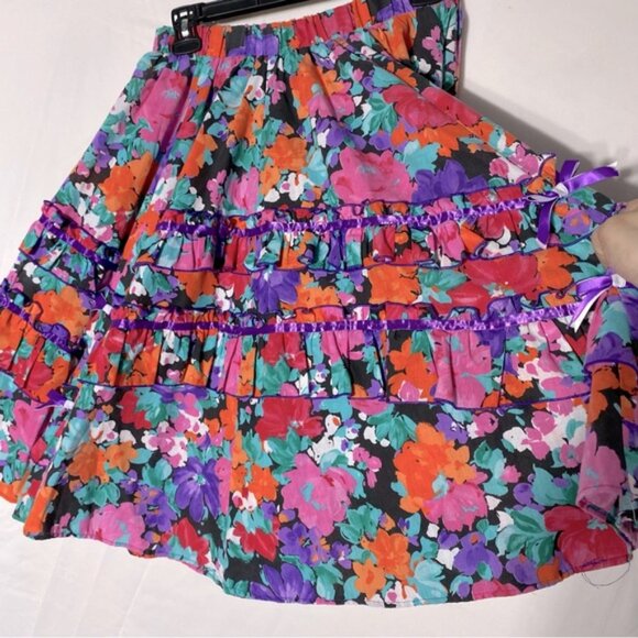 Vintage Square Dance Collections Pink Purple Floral Ruffled Tiered Skirt M - Picture 11 of 14